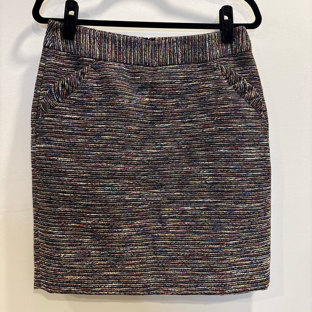Loft Tweed Scalloped Pocket Multicolored Pencil Skirt Business Workwear Size 6